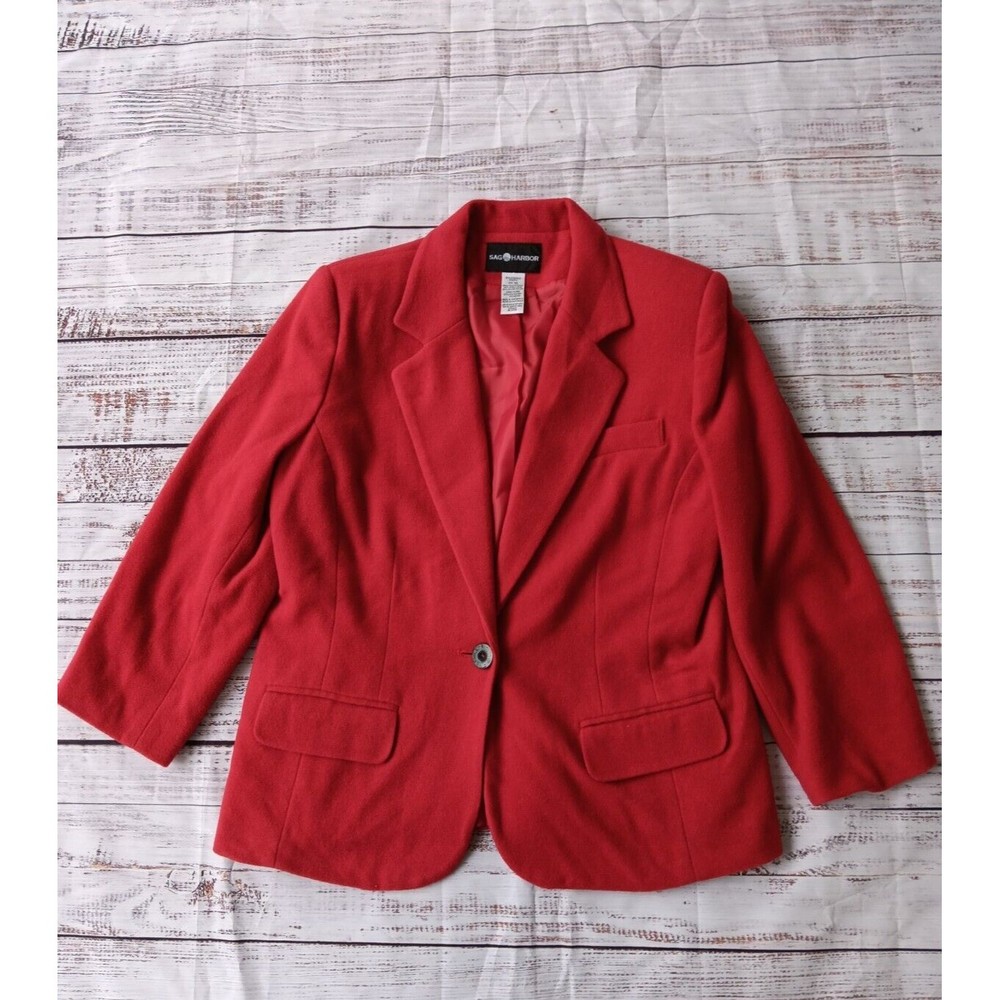 Sag Harbor Blazer Women’s 10 Red One Button Wool Blend Classic Office